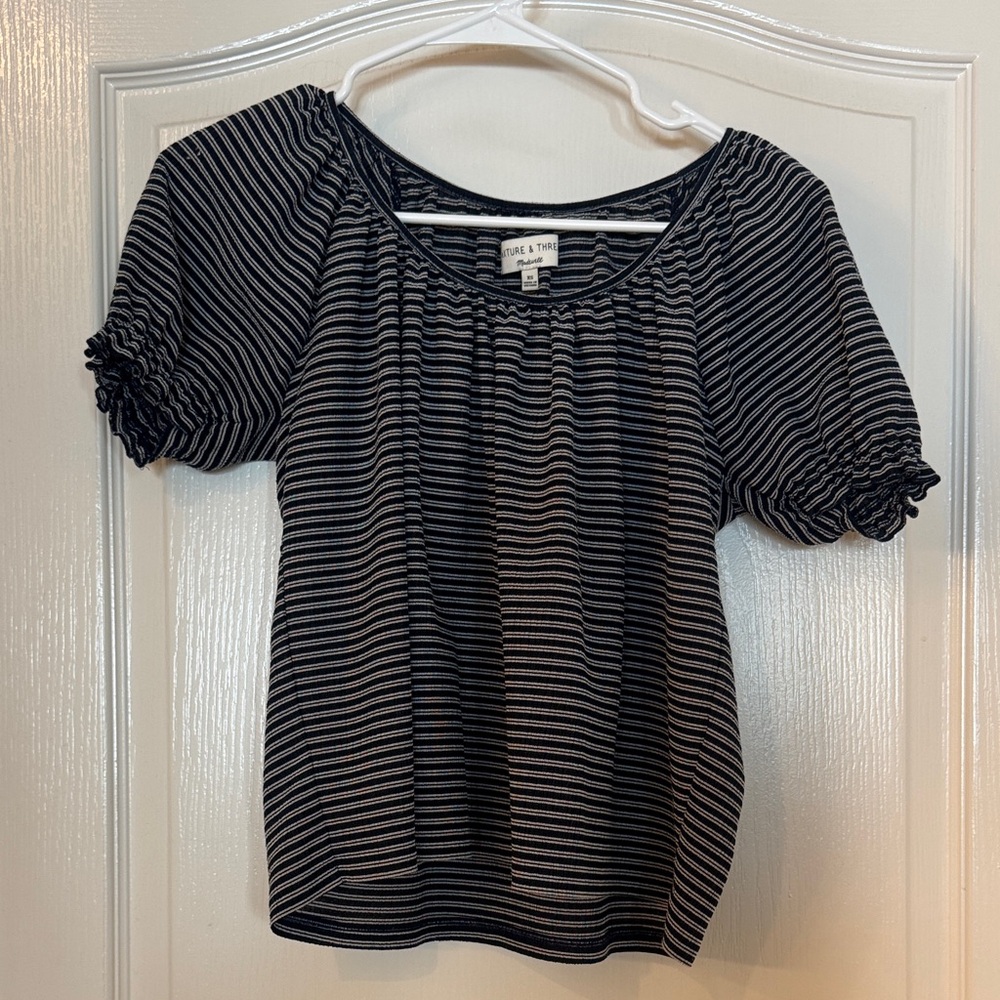Chic Striped Navy and White Women's Top